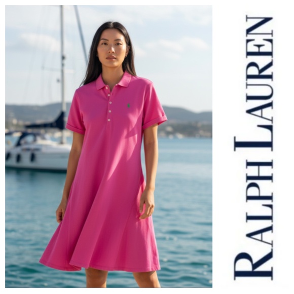 Ralph Lauren Dresses & Skirts - Ralph Lauren Polo Shirt Dress Sz Large 12 14 Hot Pink Flare Swing Tennis Sporty
